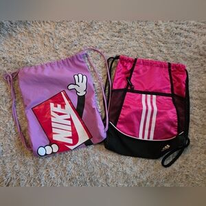 Adidas Pink/Black Drawstring Bag & Nike Lavender Drawstring Bag